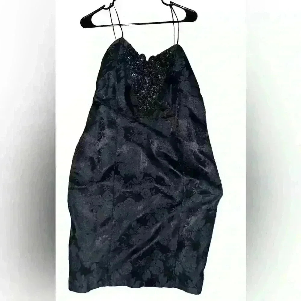 80s Black Lace, Bead, Brocade Dress and Jacket, Dollar Clothing Brand size 15 - Picture 8 of 8